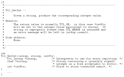 Figure 3. The header comments and declaration for a procedure.
 The file engManual/prochead contains a template for this information.