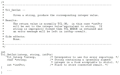 Figure 3. The header comments and declaration for a procedure.
The file engManual/prochead contains a template for this information.