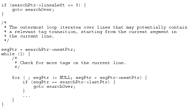 Figure 5. Comments in code have the form shown above, using
full lines, with lined-up stars, the /* and */ symbols on separate lines, and
blank separator lines around each comment (except that the leading blank line
can be omitted if the comment is at the beginning of a code block).